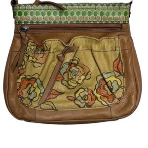 Y2K Fossil Yellow Floral Leather Ruffle Crossbody Bag